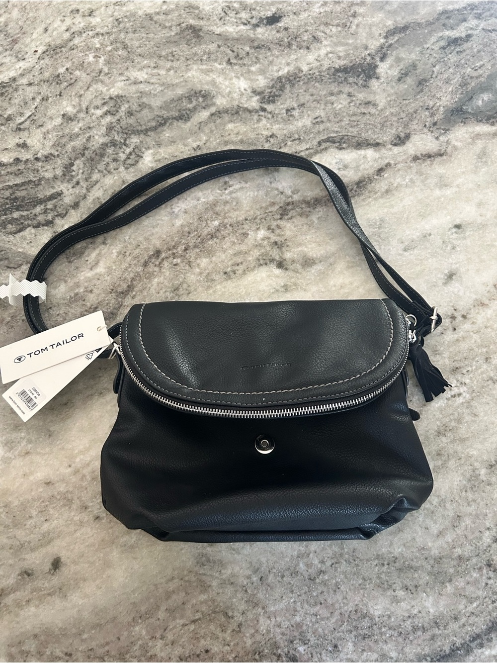 Tom Tailor Black Leather-Effect Crossbody Bag nwt